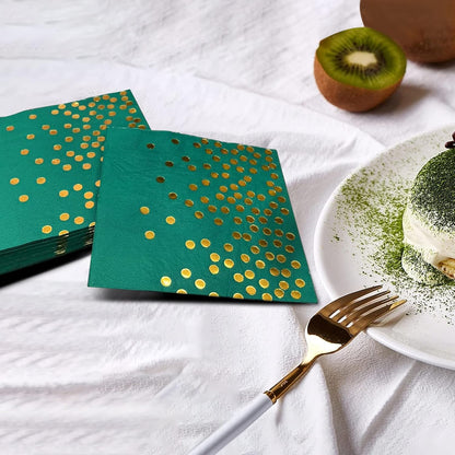 100PCS Blue Party Napkins Gold Dot Cocktail Paper Napkins Beverage Napkin for Birthday Wedding Dinner Disposable Supplies