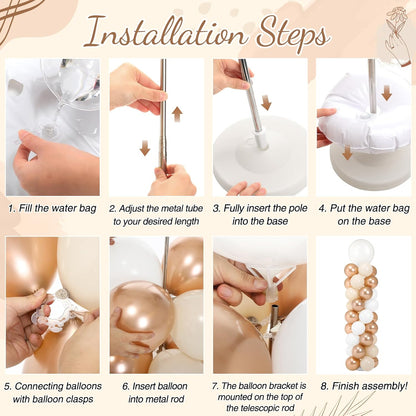Jenaai 2 Sets 163 Pcs Pink Metallic Rose Gold Balloons Column Stand Kit Bridal Party Latex Balloons Adjustable Tower Stand for Graduation Bridal Shower Wedding Engagement Mothers Day Birthday Decor