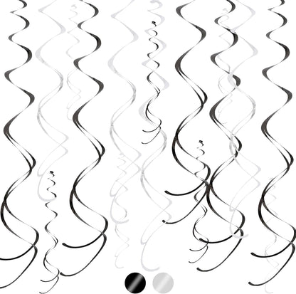 BEISHIDA Blue Blue Silver Hanging Swirls Party Decorations Plastic Streamer for Ceiling, Birthday Hanging Party Supplies, Pack of 30
