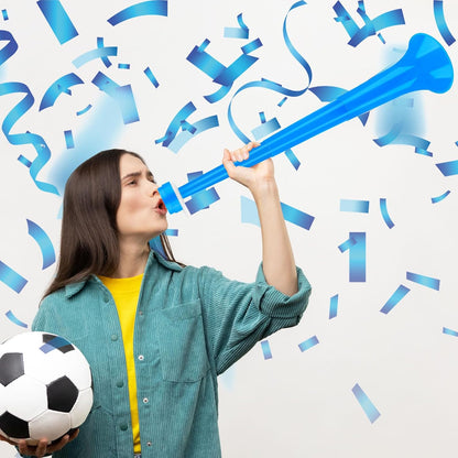 Denylo pro Collapsible Stadium Horn 24 Inch Vuvuzela Plastic Trumpet Horn Blue Blow Horn Loud Sound Soccer Horn Noisemakers for Sporting Events Graduation Party Supplies