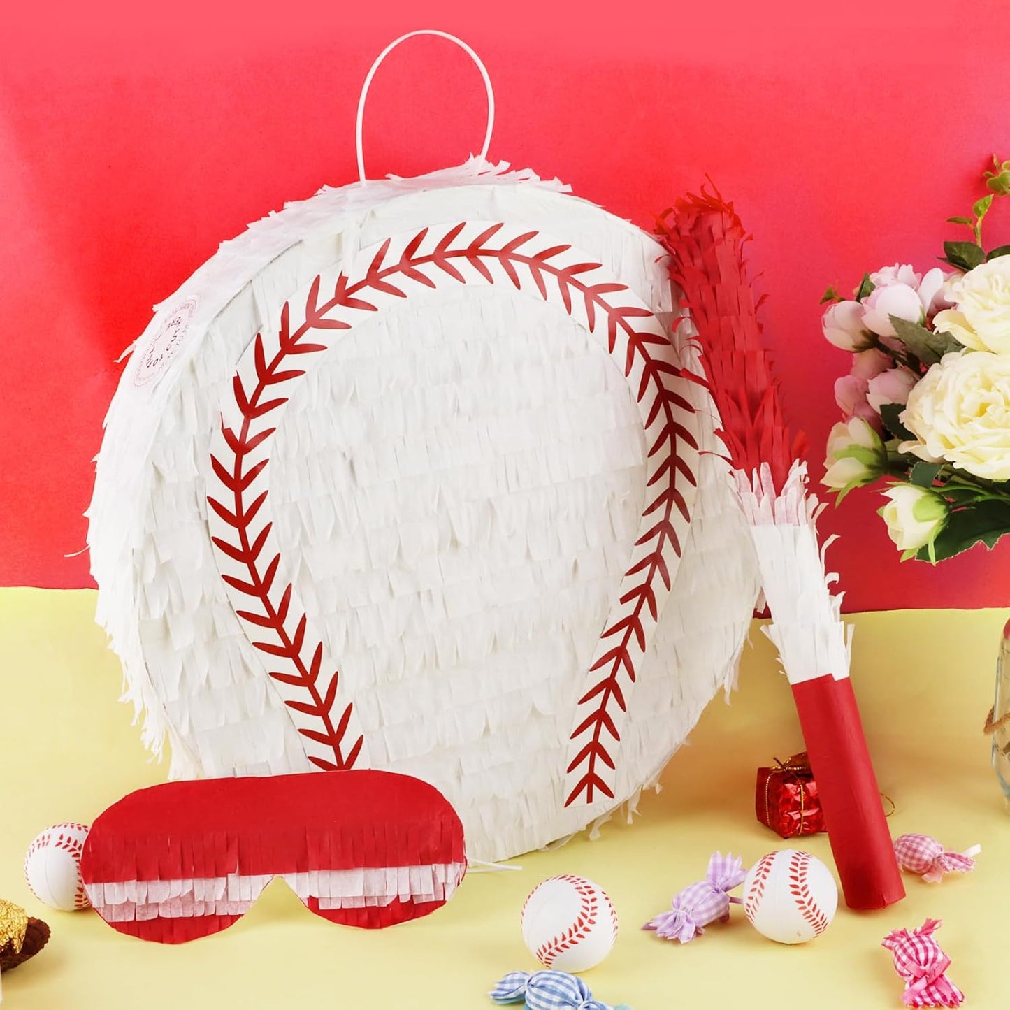 Hooqict Mexican Pinata with Blindfold and Bat Stick Party Pinata for Fiesta Carnival Cinco de Mayo Decorations Kids Adults Mexican Party Games Birthday Party Supplies