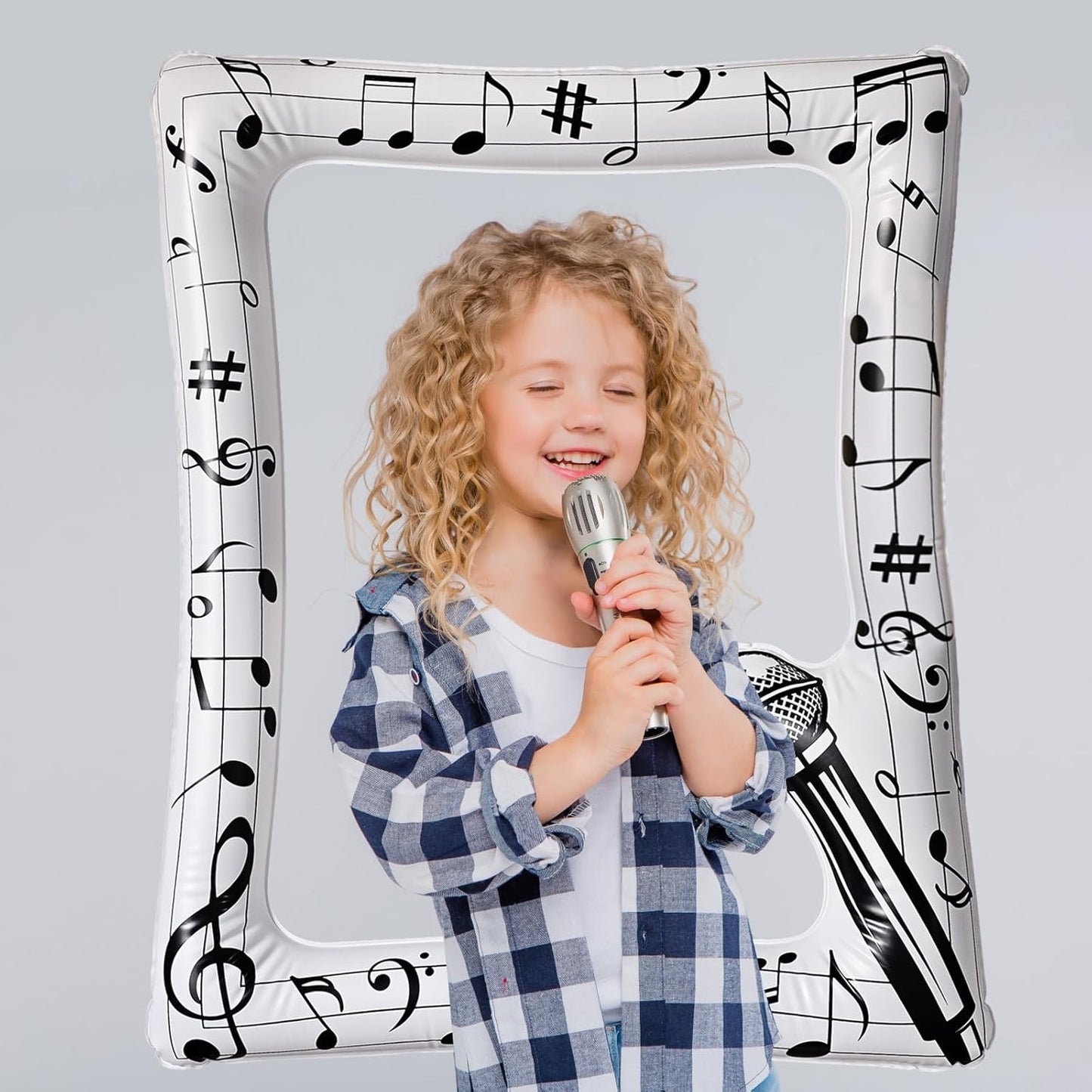 Music Notes Party Inflatable Selfie Photo Frame Music Party Blow up Picture Frame Karaoke Themed Party Supplies for Musical Concert 50's Birthday Wedding Hen Bachelorette Party