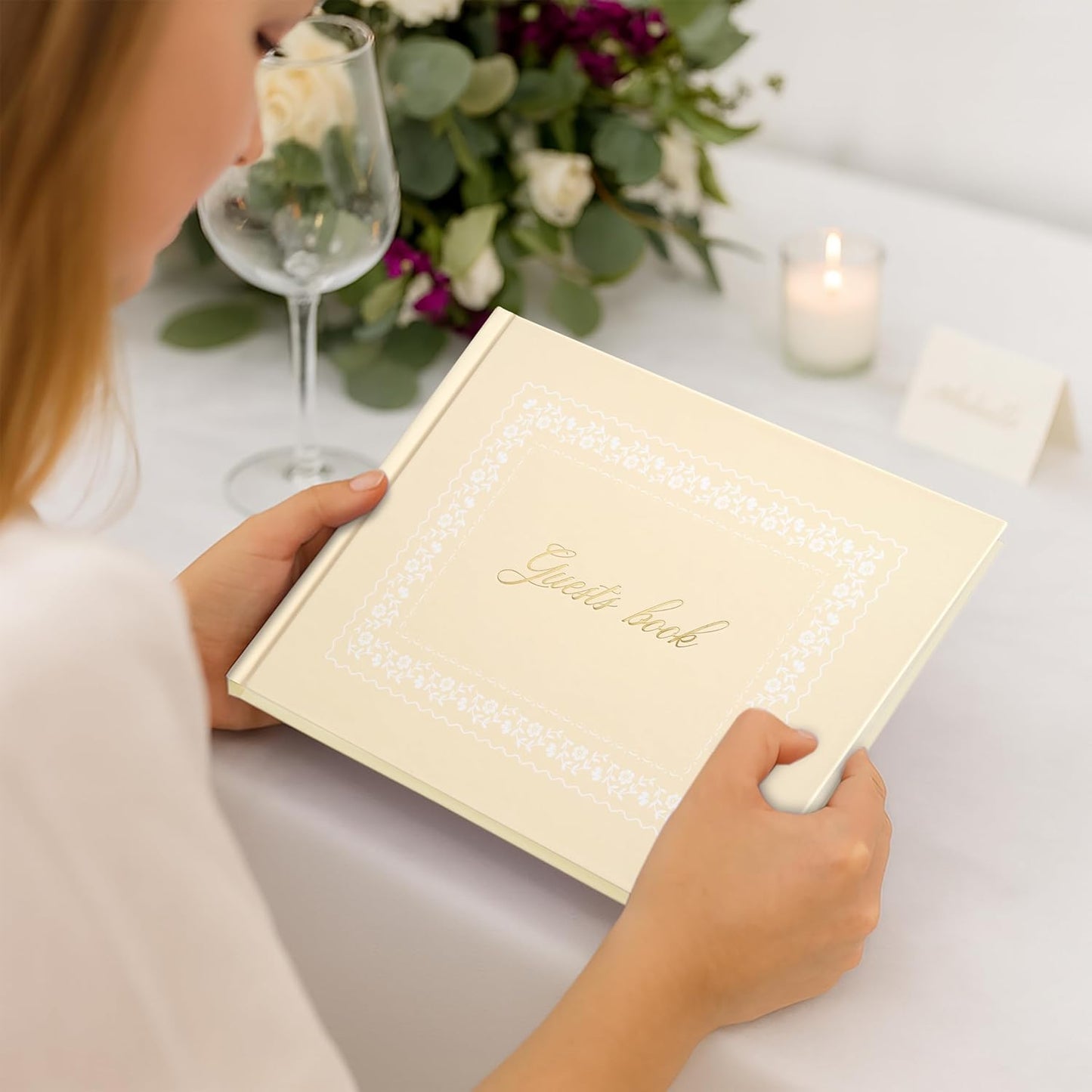 &And Per Se White Wedding Guest Book with Photo Spots – Elegant Hardcover Sign-in Book for Weddings, Baby Showers & Special Events – Blank & Lined Memory Keepsake Album