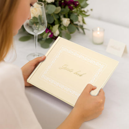 &And Per Se White Wedding Guest Book with Photo Spots – Elegant Hardcover Sign-in Book for Weddings, Baby Showers & Special Events – Blank & Lined Memory Keepsake Album