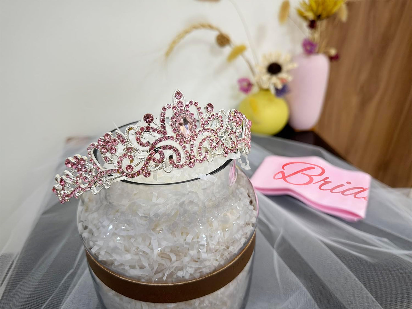 JETKONG 3 Pcs Bachelorette Party Decorations Bridal Shower Crown, Bride to Be Sash&Veil for Women Bachelorette Party Gifts, Bachelorette Party Supplies, Gifts, Favors (Rose Gold)
