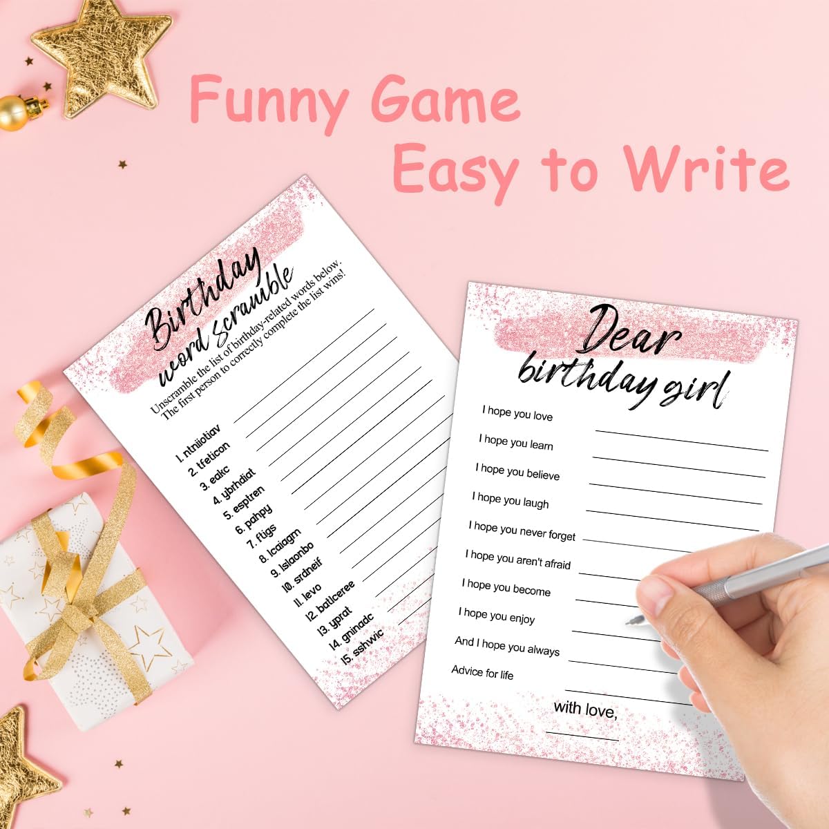 Birthday Party Cards for Girl, Birthday Games Card, Would She Rather Game Cards Set, Birthday Supplies Activity Decorations for Adult Girl, Set of 30 Game Cads