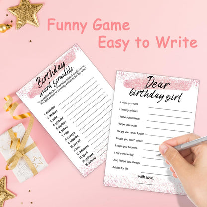 Birthday Party Cards for Girl, Birthday Games Card, Would She Rather Game Cards Set, Birthday Supplies Activity Decorations for Adult Girl, Set of 30 Game Cads
