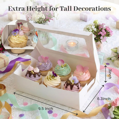 VGOODALL 6PCS White Cupcake Boxes, 6 Count Cupcake Containers with Window Holding 36 Pastry Box for Birthday Holiday Party Bakery Supplies