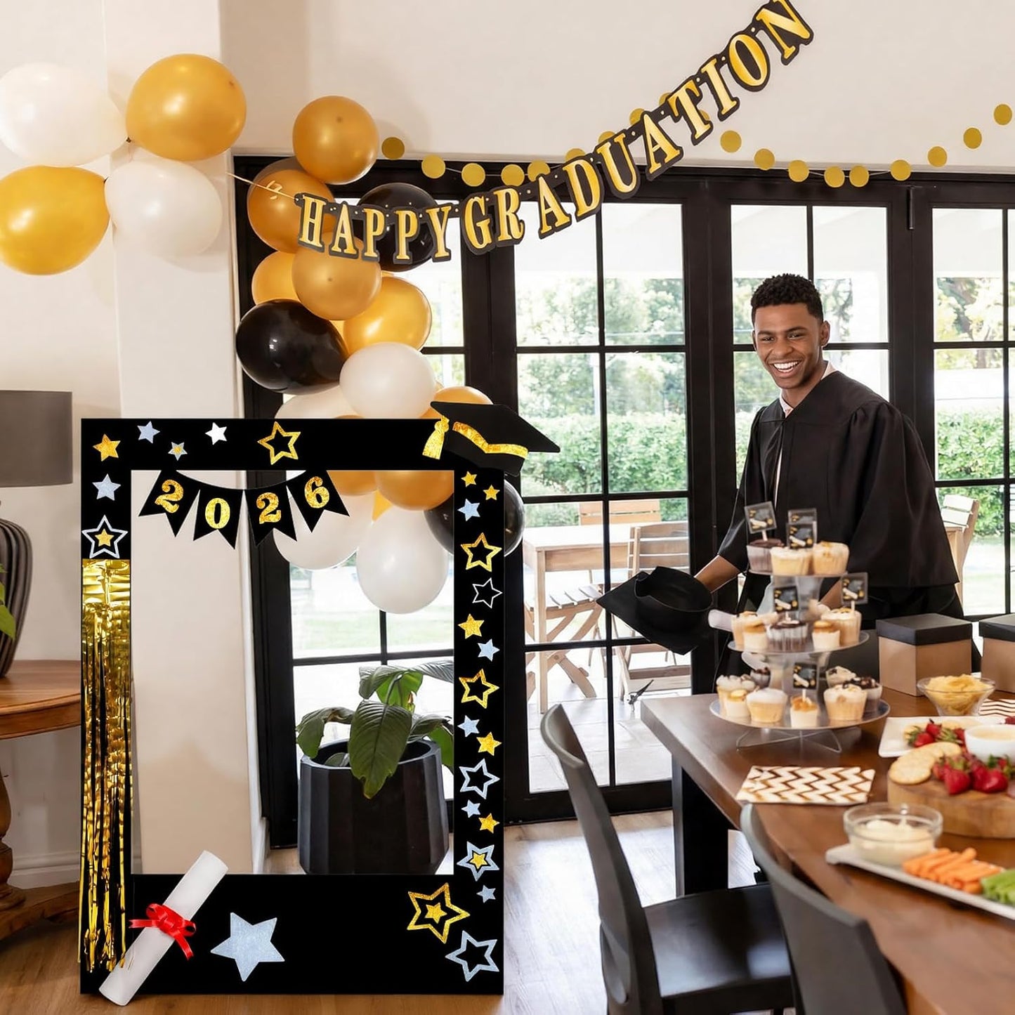 Cinnvoice 2026 Graduation Party Decoration 59 Inches Black and Gold Large Size Photo Props Booth Frame for High School College Grad Congrats Congratulation Picture Display Selfie Favors Backdrop