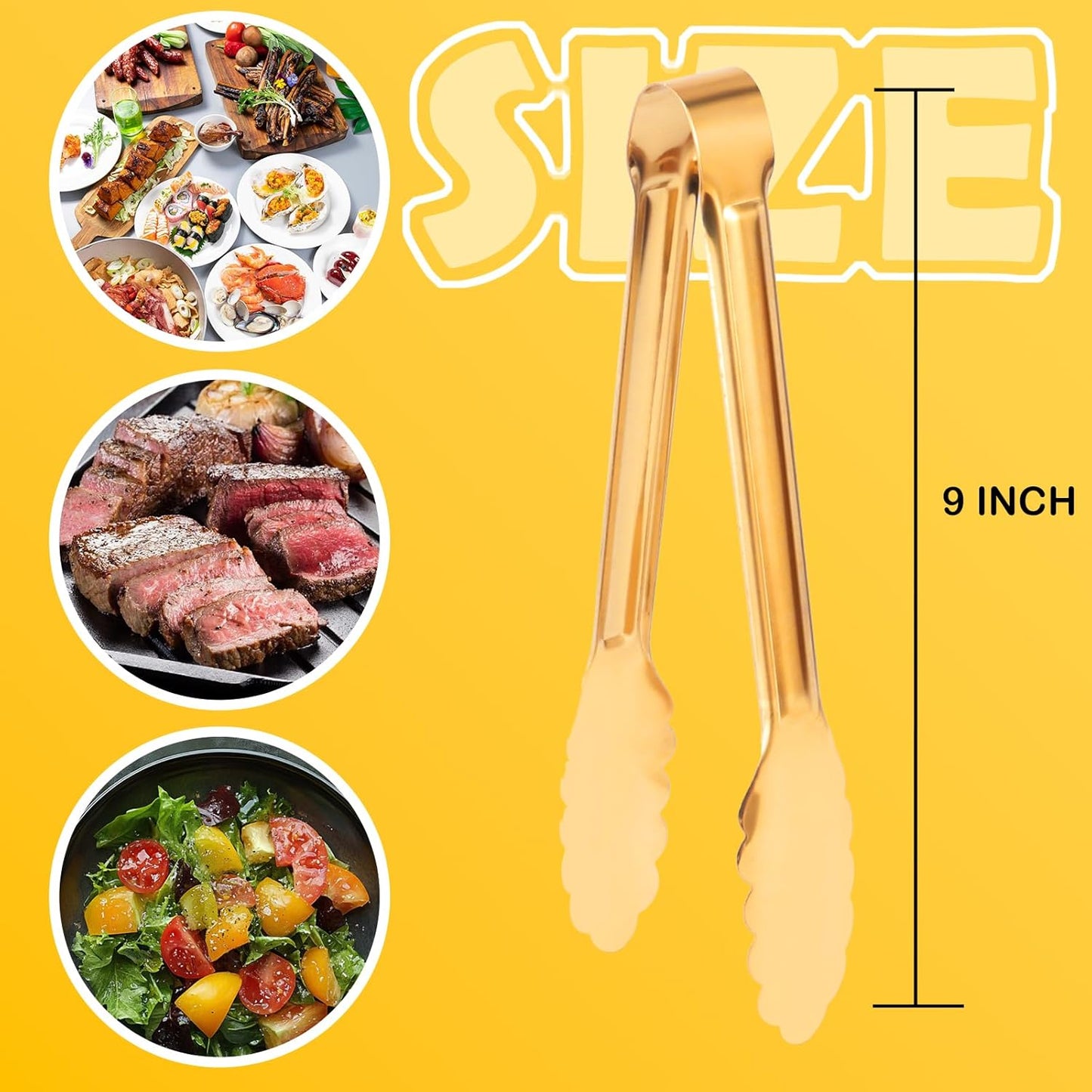 4 Pack Gold Serving Tongs,Metal Serving tongs,for buffet,party,9 Inch,Gold Utensills,(tongs for serving food)
