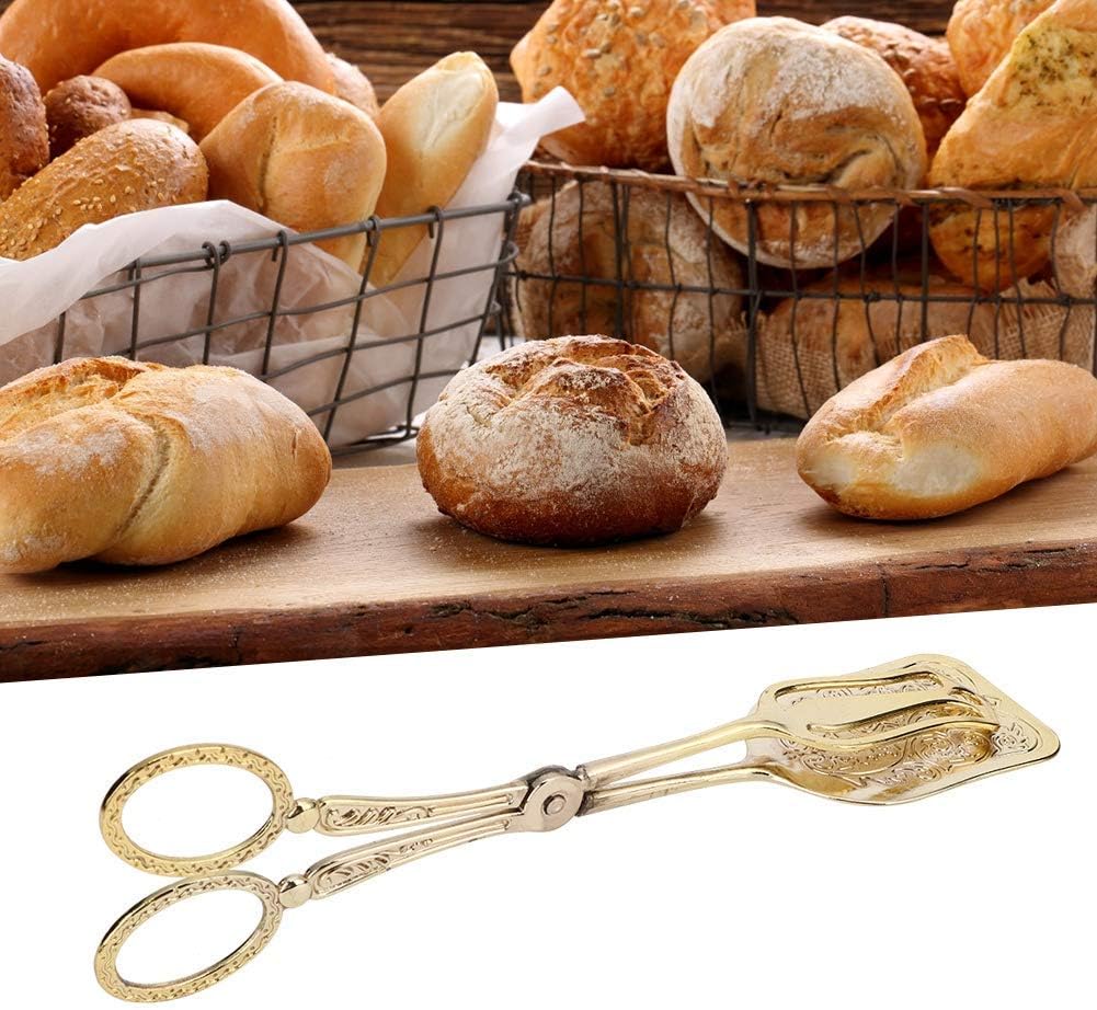 Gold Serving Tongs, Zinc Alloy Bread Clip Salad Pastry Food Tongs Lightweight Cake Astry Tong Kitchen Serving Clip for Serving Food Bread Cake, 23cm/9.1inx5cm/2.0in (1PCS, Gold)