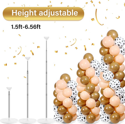 2 Set Black and Gold Balloons Column Stand Kit with 100 Balloons Adjustable Balloon Stand with Bases for Floor Black Gold Confetti Balloon Column Kit for Bridal Shower Valentine Birthday Party Decor