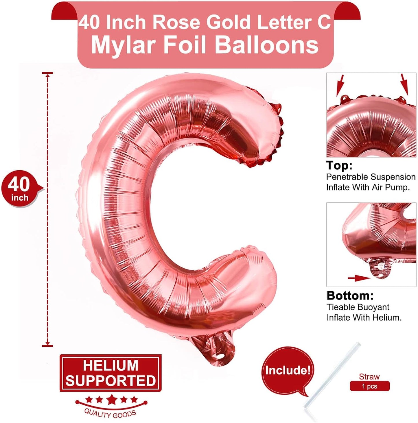 Lovoir 40 Inch Large Rose Gold Letter A Balloons Big Size Jumbo Mylar Foil Helium Balloon for Birthday Party Celebration Decorations Alphabet Rose Gold A