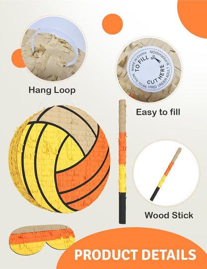 Soccer Piñata – Includes Wooden Stick, Blindfold, and Confetti – 13"x13"x3" – Perfect for Sports Party Decorations and Soccer Pinatas for Birthday Party