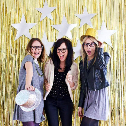 i-CHONY 2 Pcs 3.2ft x 8.2ft Champagne Gold Metallic Tinsel Foil Fringe Curtains Photo Booth Backdrop for Baby Shower Birthday Wedding Holiday Celebration Bachelorette Party Decorations