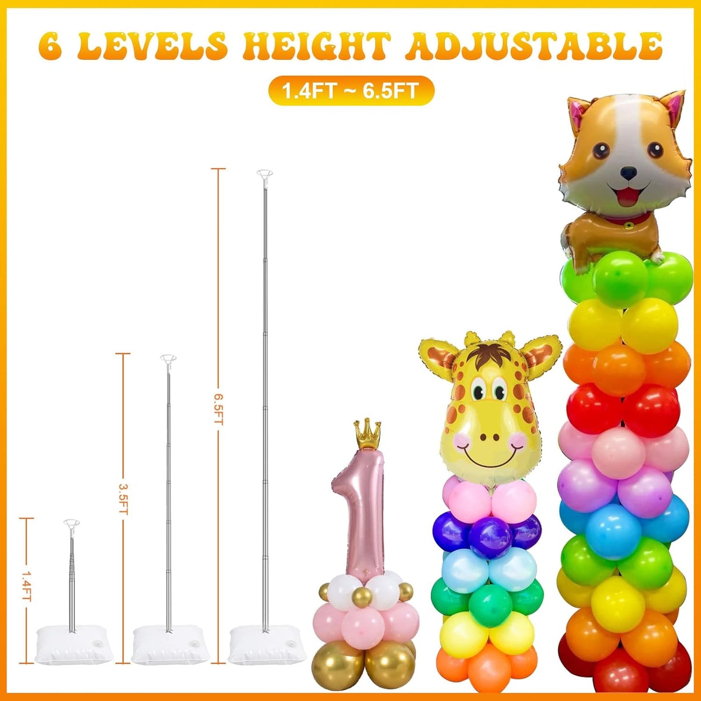 IDAODAN 2 Set Balloon Column Kit and Balloon Pump Electric, Balloon Column Stand with Balloon Pump, 65 inch Height Balloon Tower Stand for Wedding Baby Shower Birthday Party Event Decorations