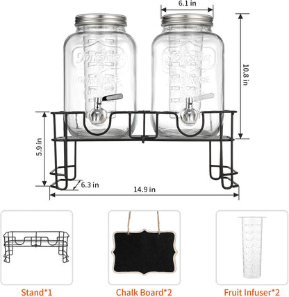 1 Gallon Glass Beverage Dispenser with Lid, Stainless Steel Spigot, Glass Drink Dispensers for Parties, Lemonade Dispenser With Ice Cylinder for Weddings, Party,Sun Tea Jar, Water Juice Dispensers