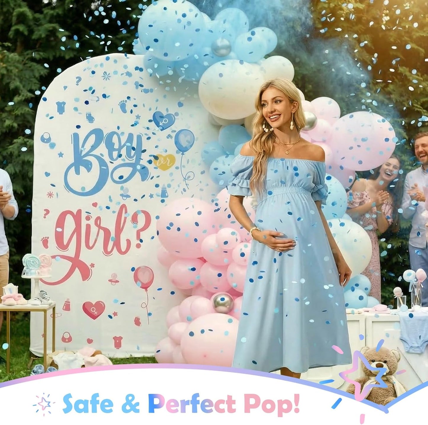 Gender Reveal Confetti Cannon - Biodegradable Confetti Poppers - Pink & Blue, 2 Pack - Party Supplies Pop Gun-Cannon for Boy or Girl Baby Reveal Party Supplies (1Pink +1Blue)