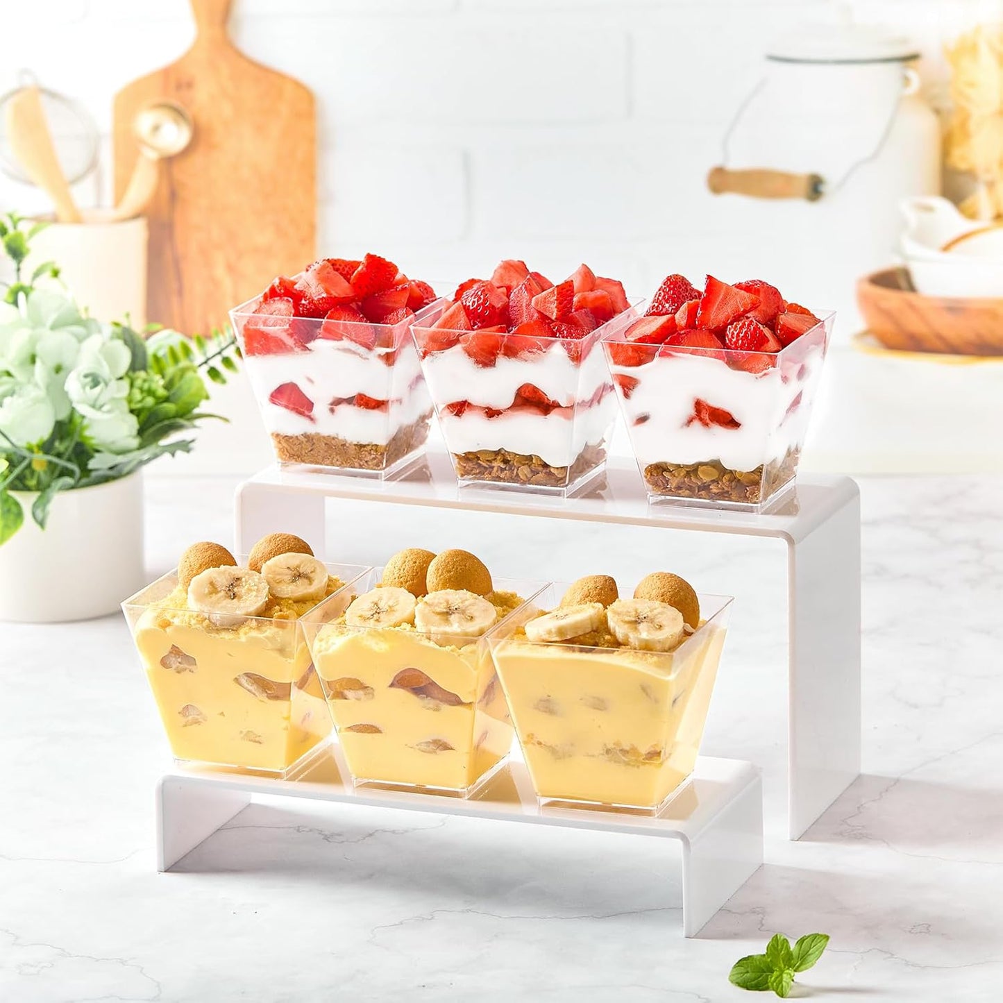 Zezzxu 3 oz Square Mini Dessert Cups with Spoons - 50 Pack Plastic Pudding & Parfait Cups Party Dessert Shooters for Serving Trifle Mousse Cake Appetizers