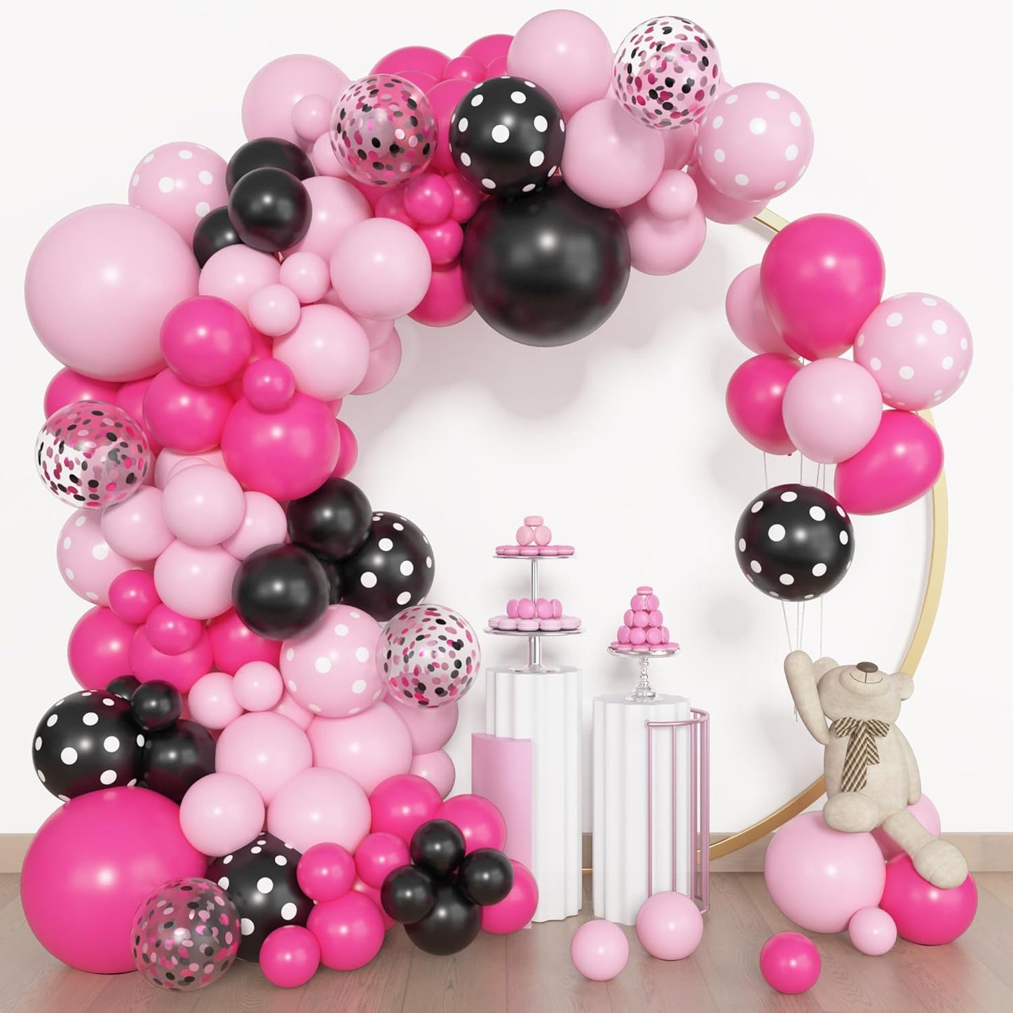 Amandir 153pcs Purple Blue Pink Balloon Garland Arch Kit, Different Sizes 18 12 10 5 inch Teal Yellow Latex Metallic Confetti Balloons for Magic Birthday Engagement Party Decoration