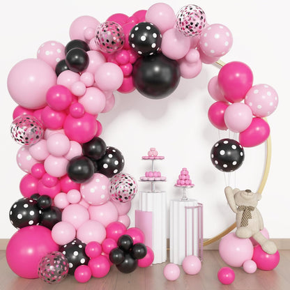 Amandir 153pcs Purple Blue Pink Balloon Garland Arch Kit, Different Sizes 18 12 10 5 inch Teal Yellow Latex Metallic Confetti Balloons for Magic Birthday Engagement Party Decoration