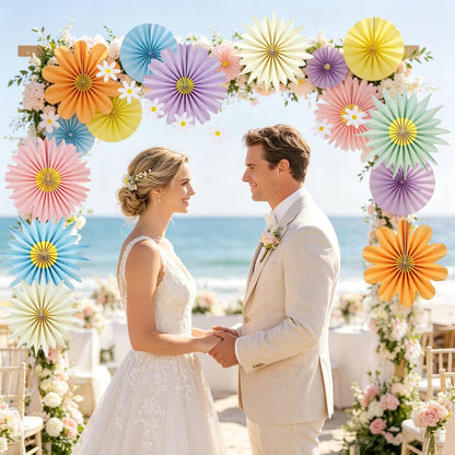 PAPER JAZZ Paper Flowers with Paper Fan Boho Hanging Decor Artificial Flowers Decorations for Wall Pink and Orange Party Decorations for Classroom, Beach Party, Summer Birthday Party Pack of 11.