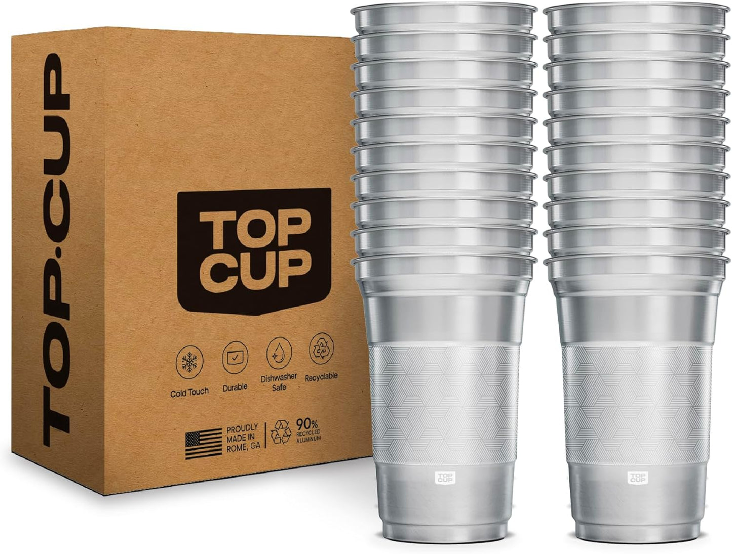 Top Cup – 16 Ounce, 30 Count, Reusable Aluminum Party Cups | Cold-Holding, Recyclable, Made in USA
