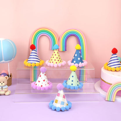 12 Pack Mini Party Hats for Stuffed Animals, Mini Hats with Pom Poms Dog Birthday Party Hats for Dolls Dog Cat Pet Birthday Decoration