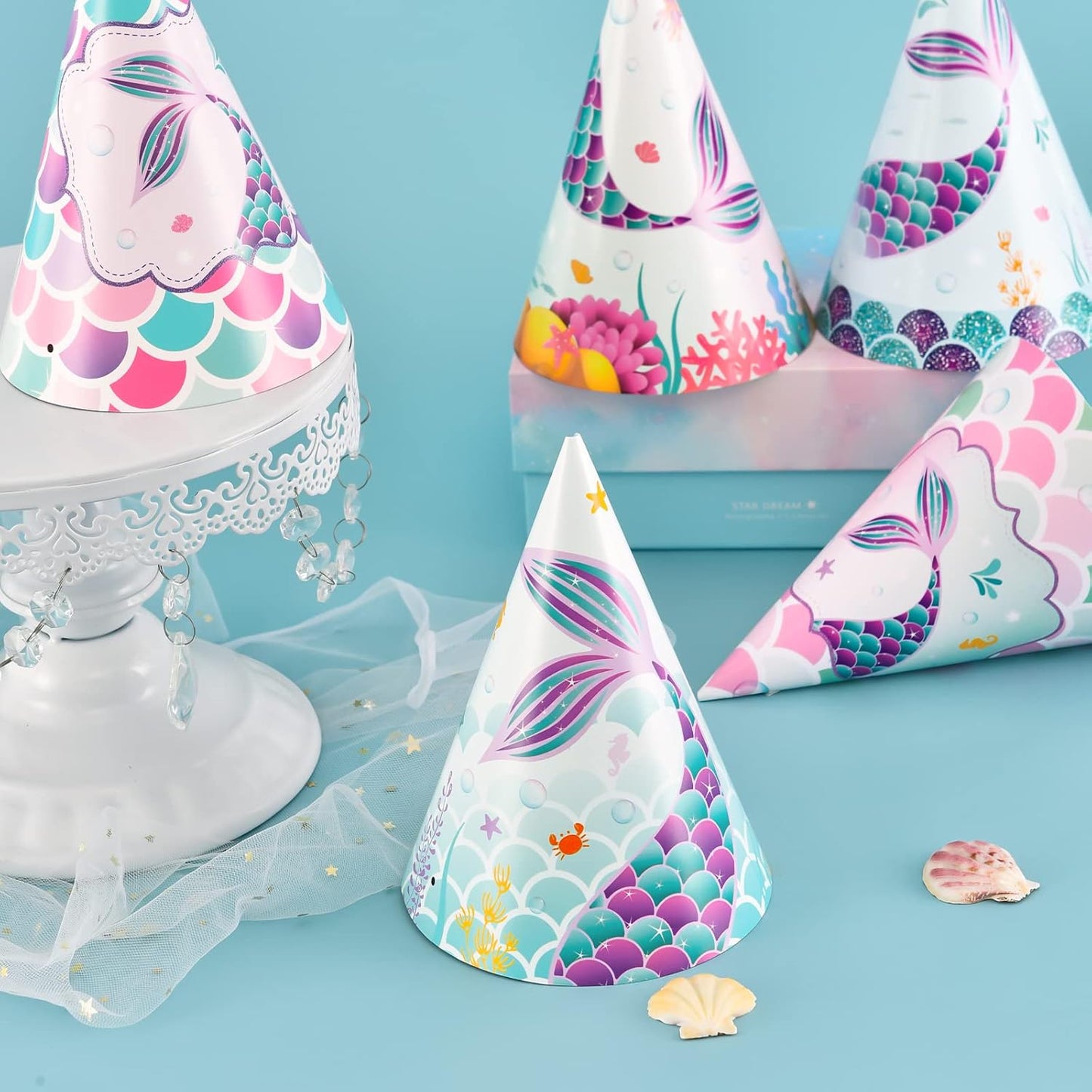 WERNNSAI Birthday Party Hats - 12 Pcs Birthday Party Supplies Cone Hat Headbands Colorful Paper Party Hats for Kids