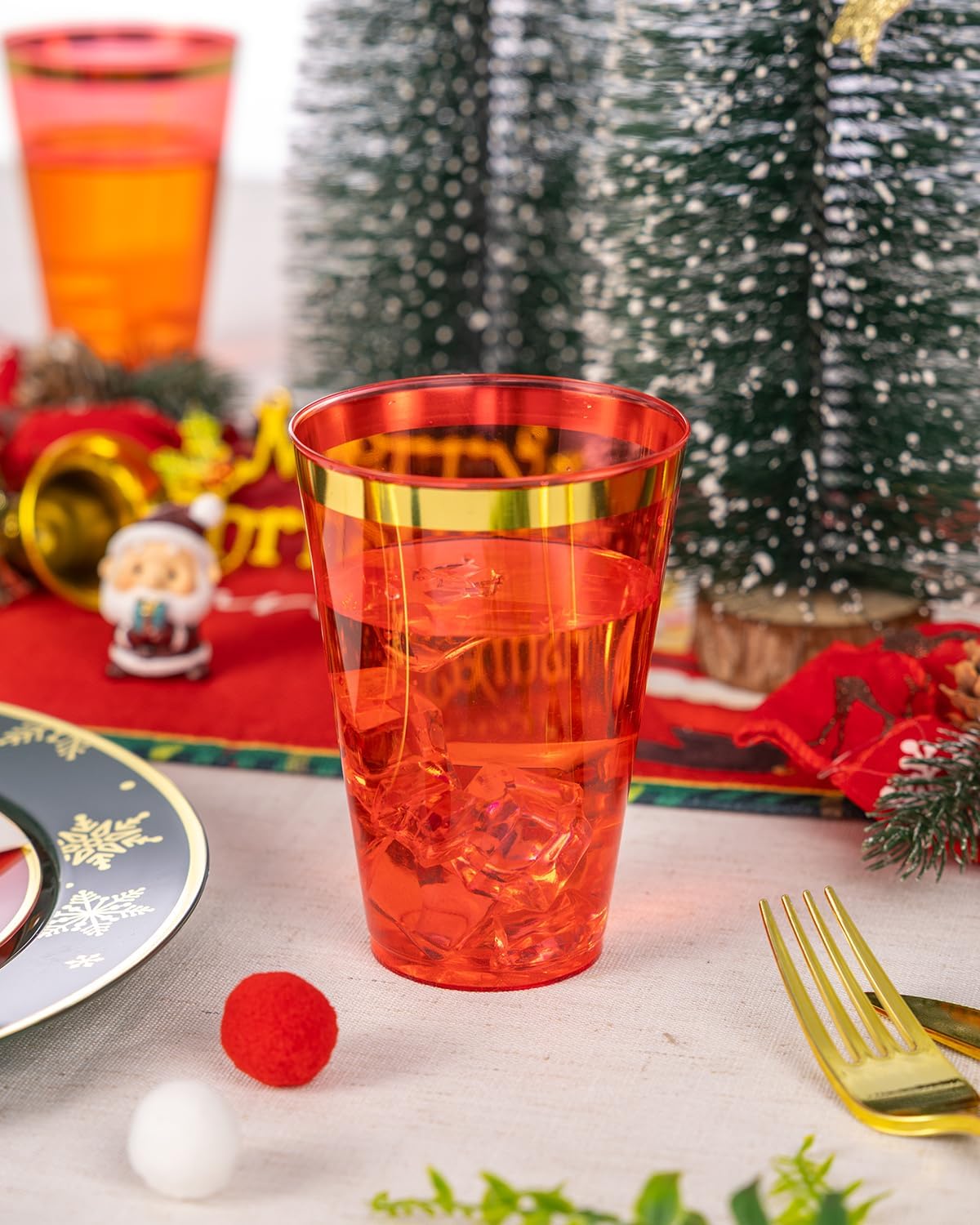 Goodluck 100PCS 9oz Gold Plastic Cups for Party, Disposable Gold Rim Cups, Plastic Cocktail Glasses for Wedding Thanksgiving, Christmas, and Parties