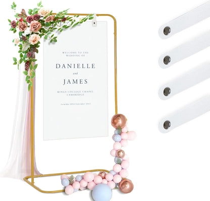 Sign holder, Adjustable Wedding Sign Holder, Welcome Sign Stand With Leather Sign Hanging Straps, 71”x31”x 20” Heavy Duty Ease Sign Stand for Wedding, Bridal Shower, Birthday Party, Baby Shower or Any Event (Gold, M)