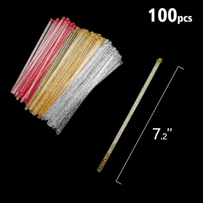 hapray 100-PCS 5 Colol Plastic Swizzle Sticks, Crystal Cake Pops, Cocktail Coffee Drink Stirrers, Stir Sticks, 7.24 Inch (Pink, Yellow, Blue, Purple, Green)
