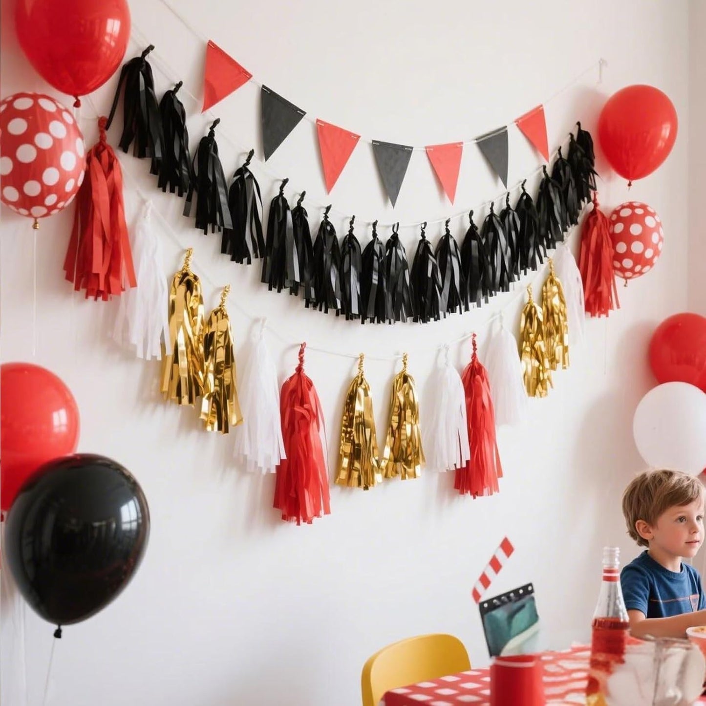 Tassel Garland Tissue Paper Tassel Banner,Tassels Party Decorations for Wedding,Birthday,Bridal/Baby Shower,Pack of 15 (Burgundy/Black/Silver)