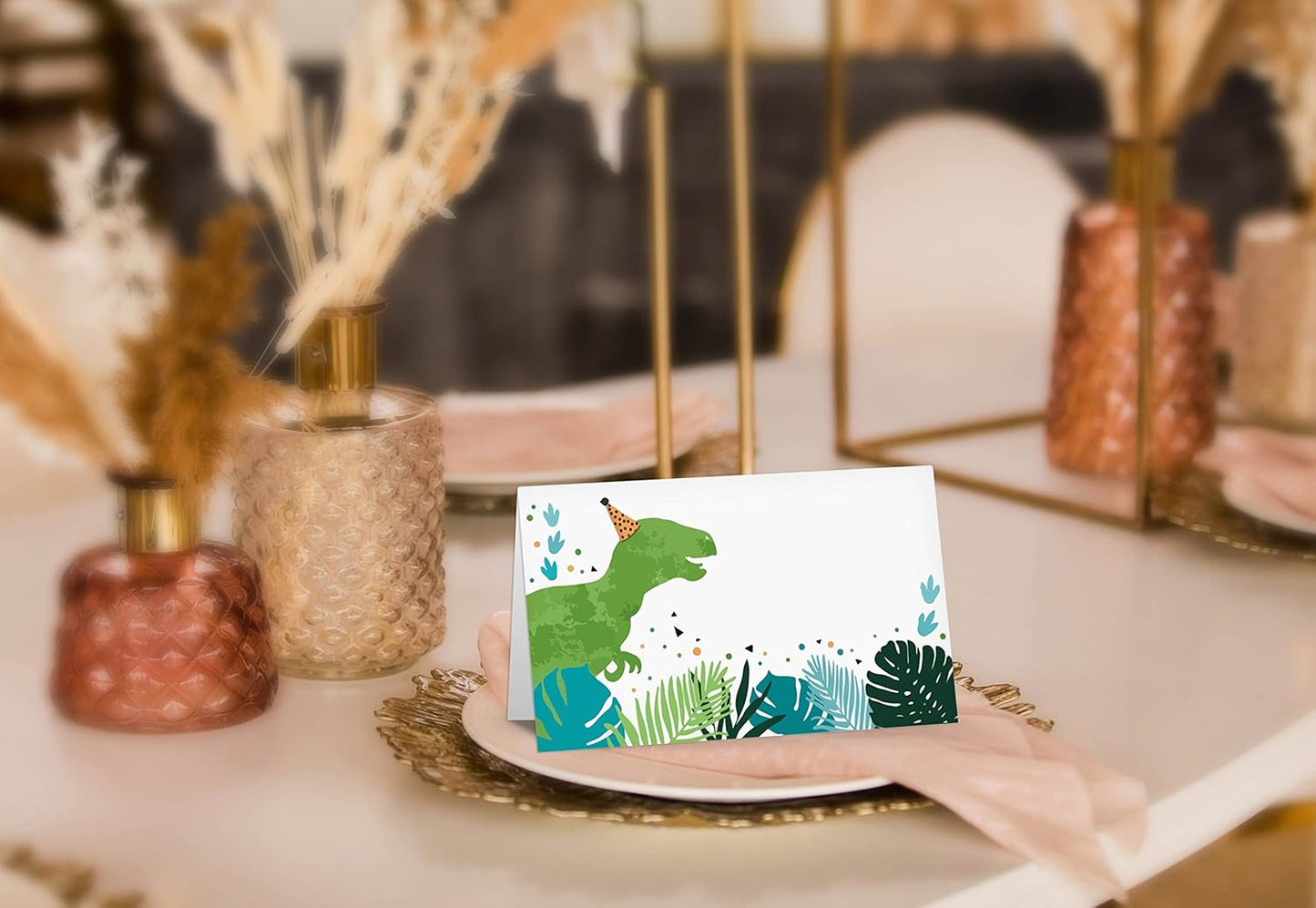 Table Place Card, Jungle Safari Animals Themed Tent Style Cards, Pack of 25 Half-Fold Reception Place Card, Gold Wild Animal Food Labels, Perfect for Baby Shower, Birthday Party C08