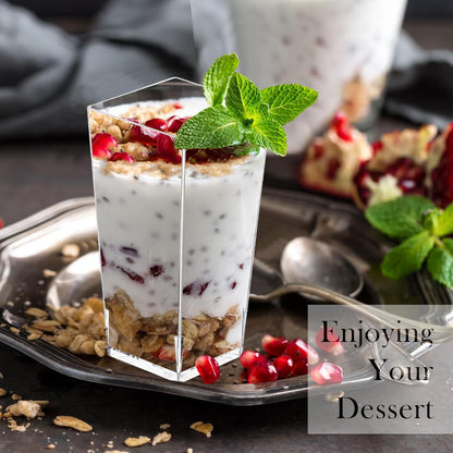 Uiifan 500 Pack 3 oz Mini Dessert Cups Tall Clear Plastic Parfait Cups for Desserts, Appetizers, Mousse Chocolate Dessert(Square Shape)