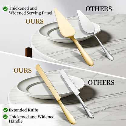Cake Cutting Set for Wedding - Extended Cake Knife and Server Set Thickened Stainless Steel 13.0" Cake Cutter 10.49" Pie Spatula Great for Birthday Anniversary Christmas Gift 2 Pcs Silver