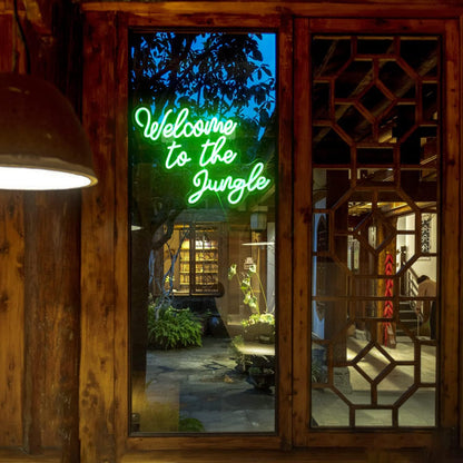 Welcome to the Jungle Neon Sign Jungle Decor Green Led Word Neon Light Signs for Wall Decor Usb Letter Light Up Sign for Garden Home Entryway Front Porch Party Gift