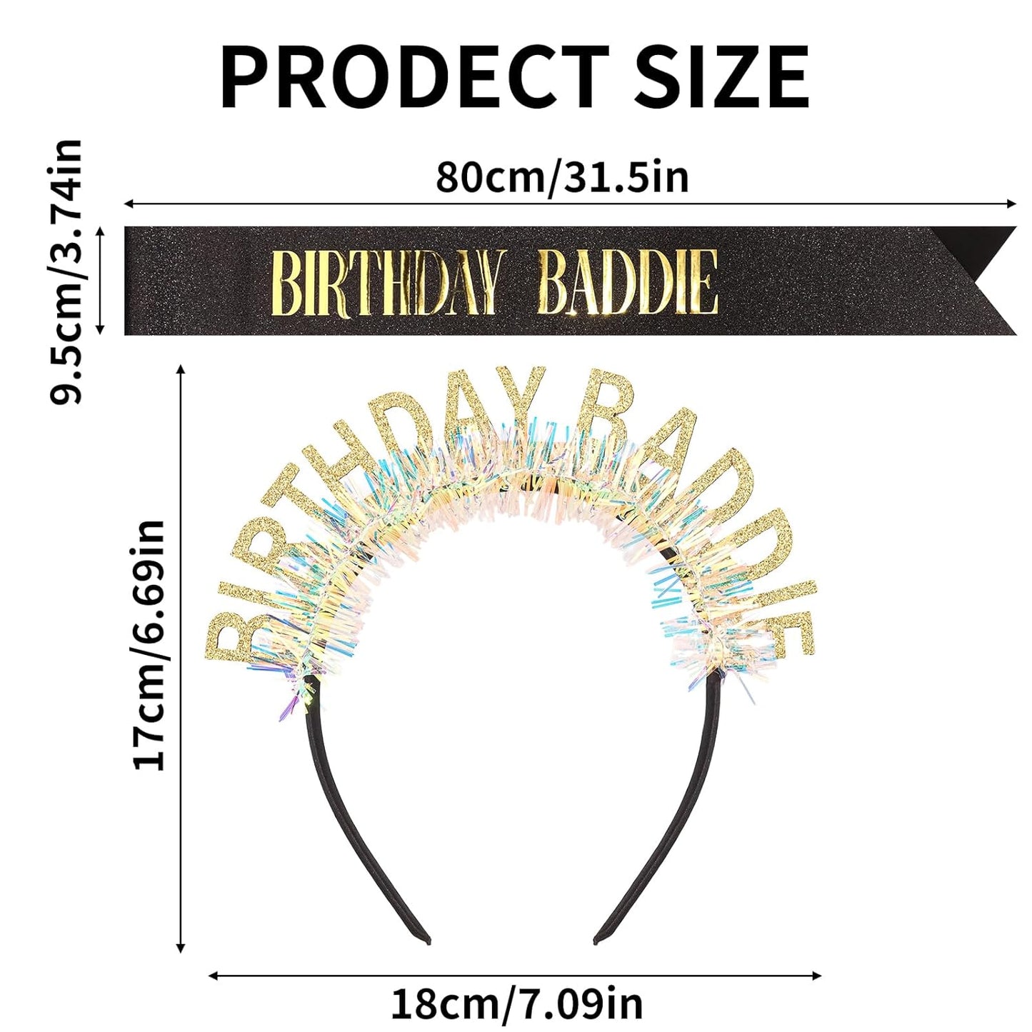 Chanaco Birthday Sash and Headband For Women Birthday Girl Sash Party Decorations Gold and Black Crown Outfit Baddie Accessories Trendy Gifts Dress