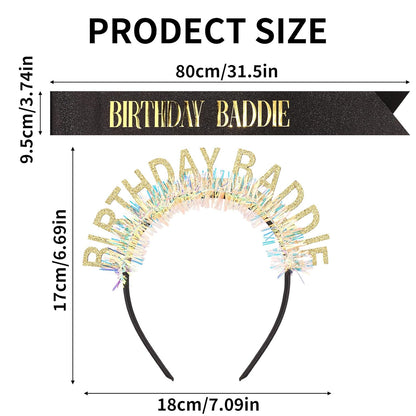 Chanaco Birthday Sash and Headband For Women Birthday Girl Sash Party Decorations Gold and Black Crown Outfit Baddie Accessories Trendy Gifts Dress
