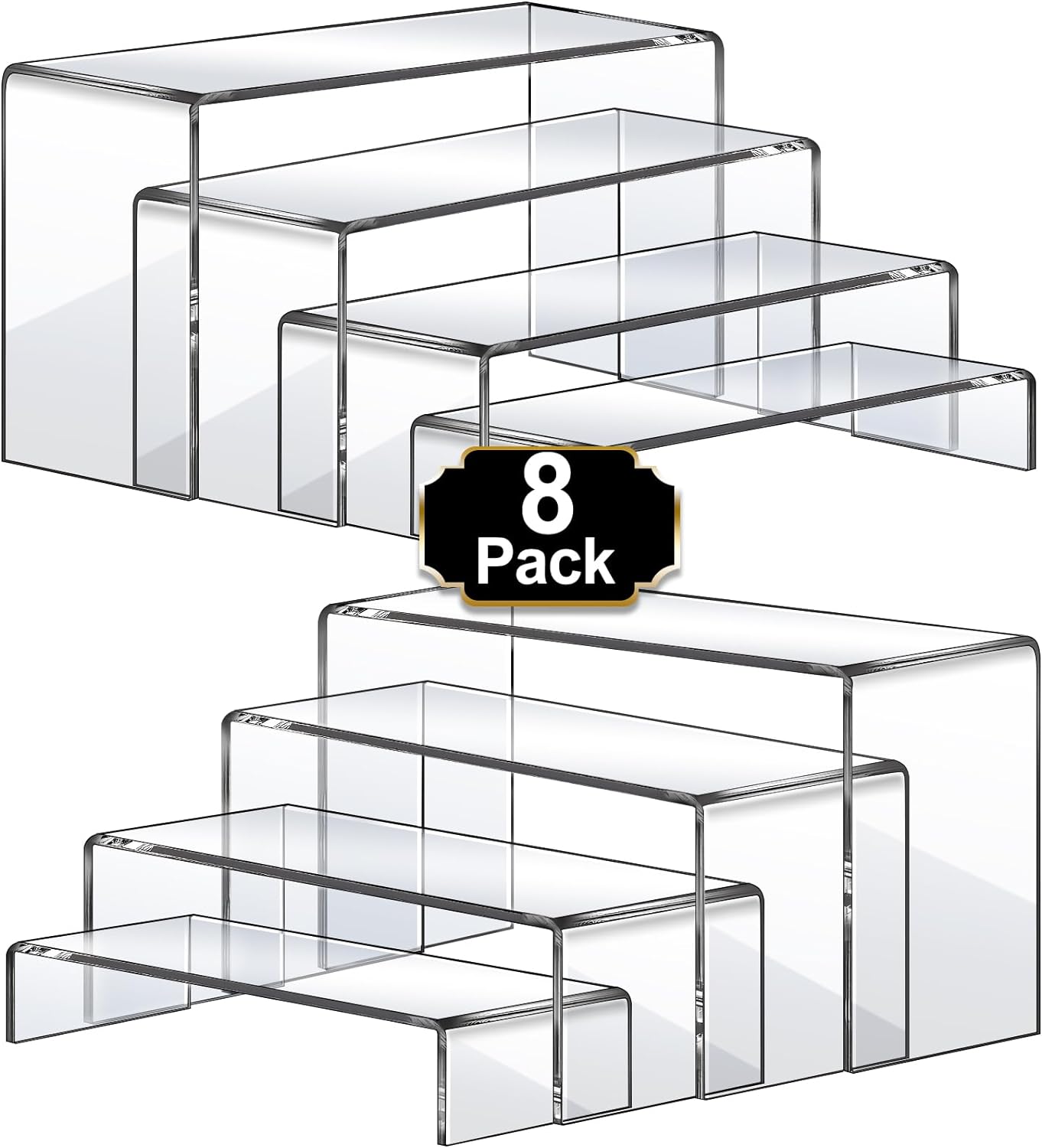 Aheroi Large Acrylic Risers, 10 Pcs 2 Set(7”L~8”L~9”L) Riser Display Shelf, Clear Rectangular Display Stands Set, Transparent Shelves for Decor, Showcase Holder for Cupcake