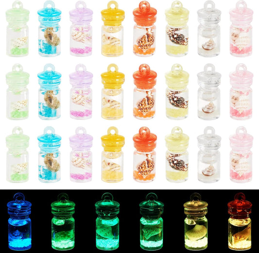 FASHEWELRY 50Pcs Glow in the Dark Resin Wishing Bottle Charms Mystery Jewelry Jar for Glow Bracelets and Necklaces Shell Mini Fairy Dust Necklace Charms for Keychain Earring