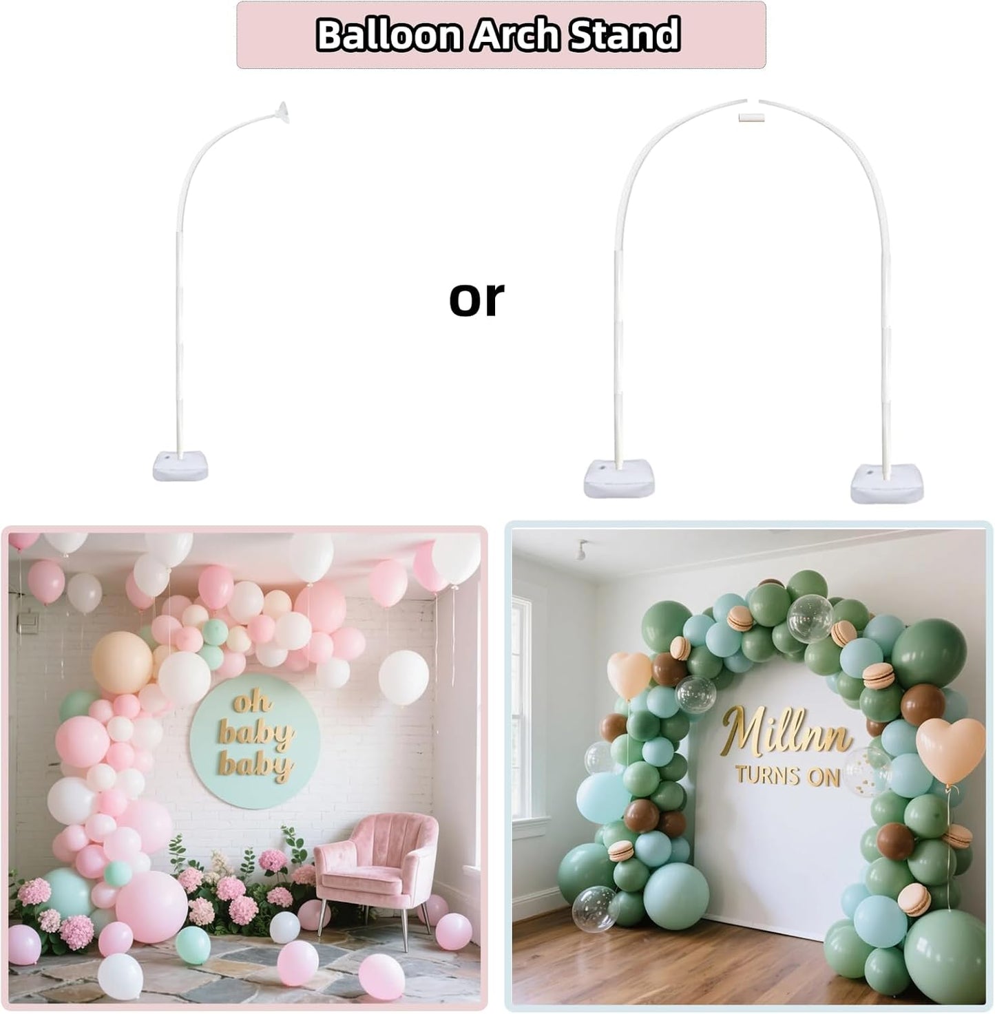 Balloon Arch Kit Stand with Base, 9Ft & 5.6Ft High Free Bending Half Arch Stand for Baby Shower Yard Decorations Wedding Birthday Party (No Balloons)