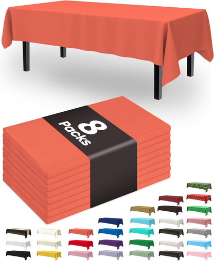 Pureegg Plastic Table Cloth Disposable 8 Pack, 54 x 108 Inch Table Cloths, Party, Picnic, Wedding, Decorative Tablecloths, Rectangle, White Plastic Cover, Leakproof & Sturdy, White