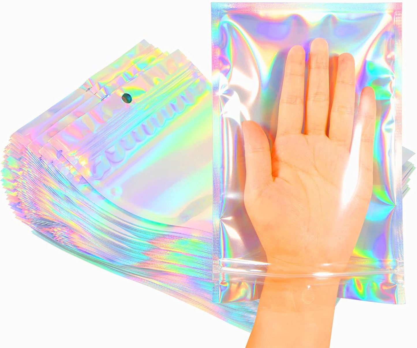 Trunple Smell Proof Bags & Resealable Foil Pouch Mylar Sample Bag Great for Party Favor Food Storage (Holographic Color) (50pcs-6x9 inch)