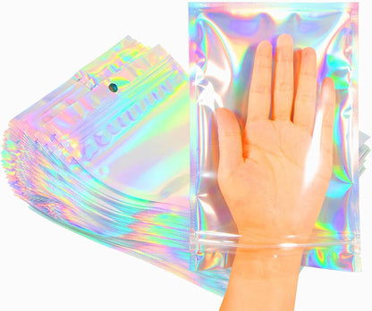 Trunple Smell Proof Bags & Resealable Foil Pouch Mylar Sample Bag Great for Party Favor Food Storage (Holographic Color) (50pcs-6x9 inch)