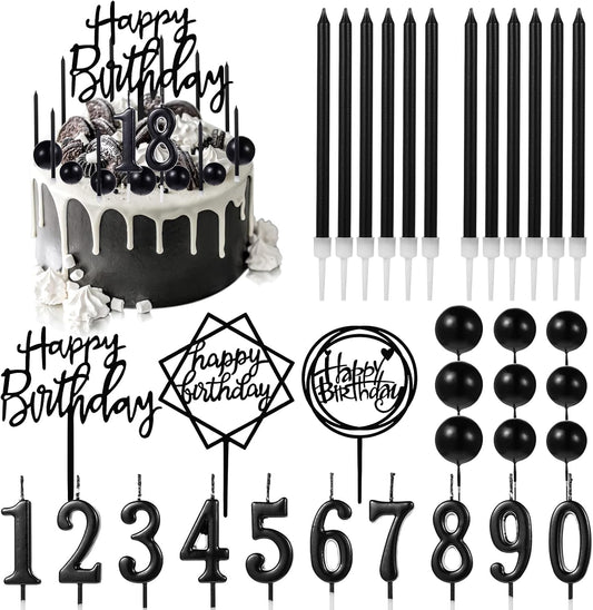 Yerliker 34 Pcs Happy Birthday Cake Toppers Decorations Birthday Candles DIY Cake Decor for Men Women Wedding Anniversary(Gold)
