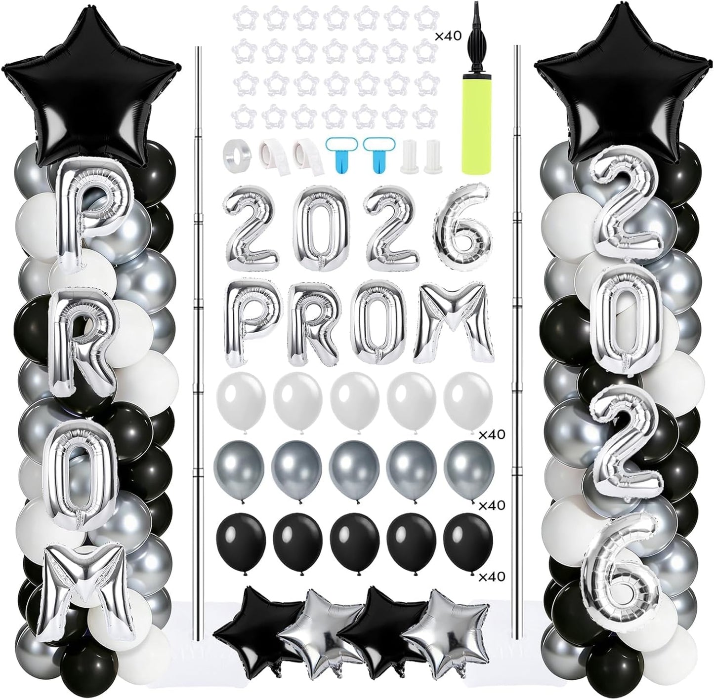2 Sets Graduation Balloon Column Stand Kits with Balloons 2026 Grad Themed Decoration Navy Blue Balloon Tower Stand Kit for Grad High School & College Celebration Party Decor