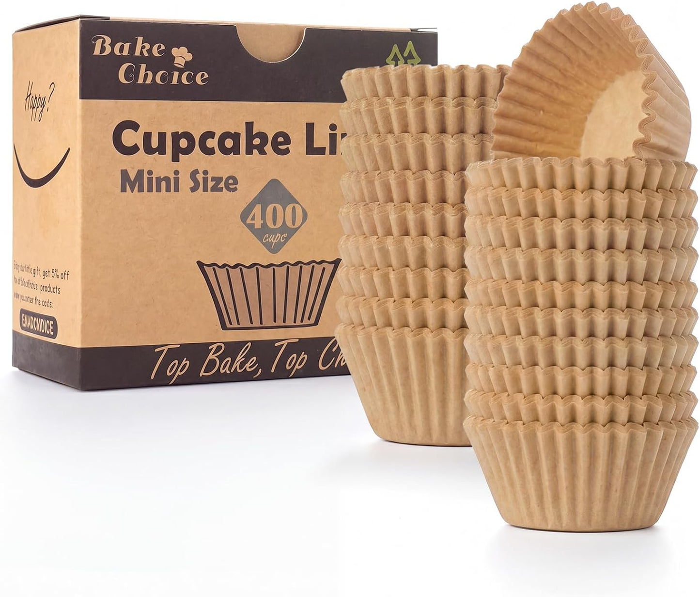 Bake Choice Non-Stick 400pcs Mini Cupcake Liners for Baking, Natural parchment muffin liners for Mini Muffin Pan, Cupcake Pan, Food Grade, Non Stick, Greaseproof