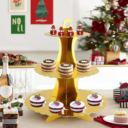 Soleebee 3-Tier Cupcake Stand, Cardboard Cupcake Tower, Dessert Cup Cake Stand Tower for Birthday Wedding Party Decoration, Cupcake Tier Stand 1 Set (Black)