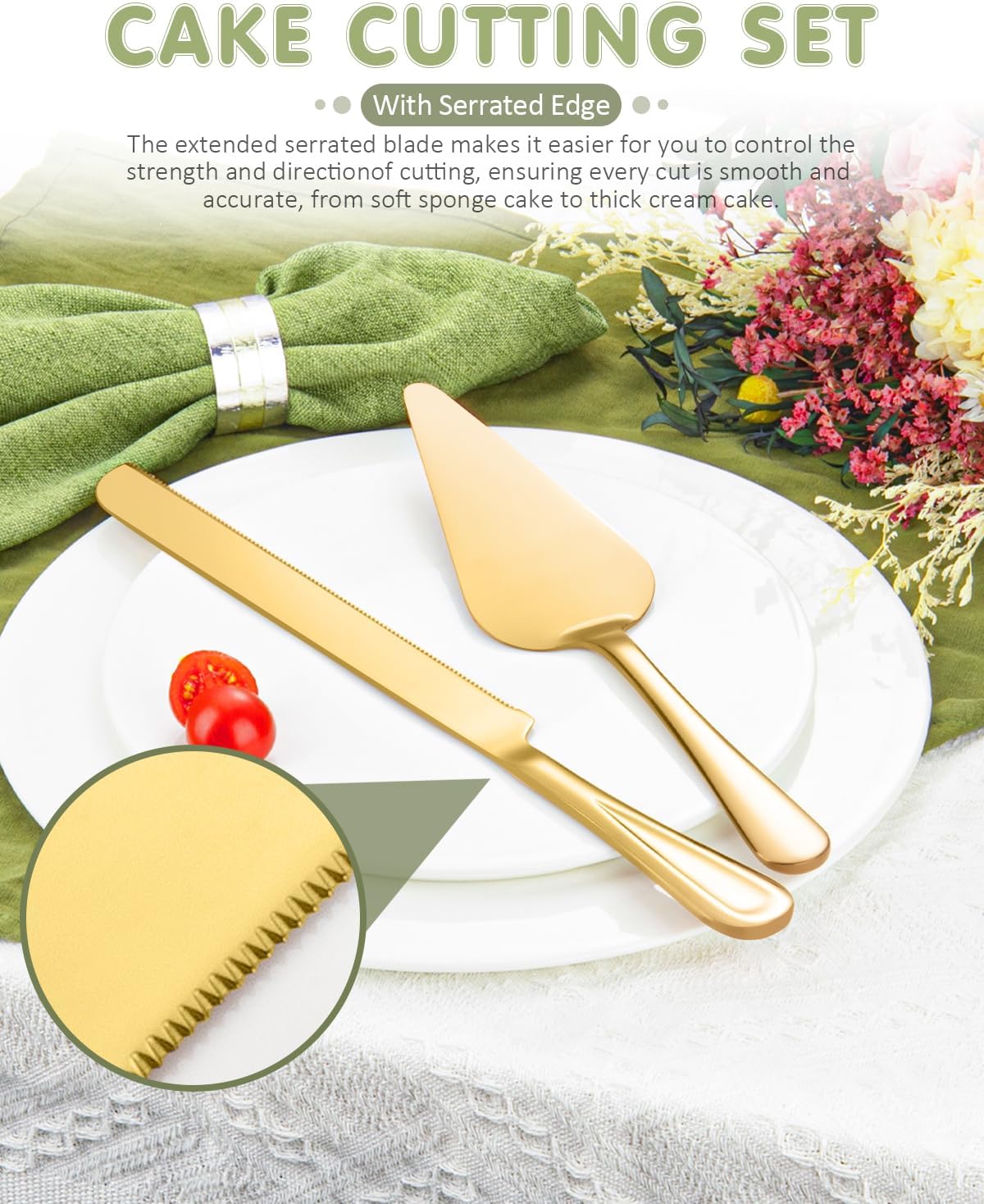 13-Inch Premium Cake Cutting Set for wedding，Exquisite Cake Knife and Server Set with Serrated Design, Ideal for Pastries, Pies, and Desserts (Silver)